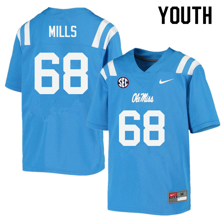 Youth #68 Jack Mills Ole Miss Rebels College Football Jerseys Sale-Power Blue - Click Image to Close